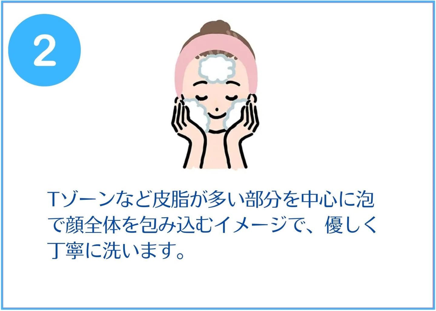洗顔の仕方②泡だてたものをお顔に優しくのせ丁寧に洗うイラスト